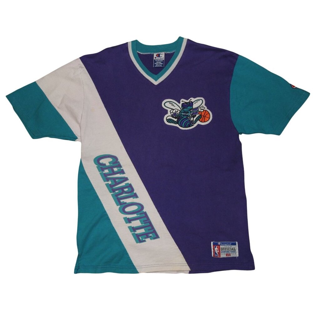 Vintage 90s Charlotte Hornets Champion Official NBA Basketball Shooting Shirt